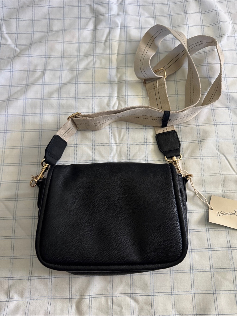 Universal Thread Black Crossbody with Beige Contrast Strap